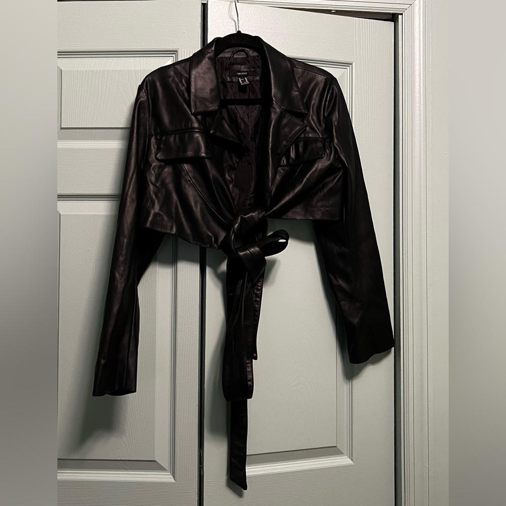 Black Faux Leather Cropped Jacket
